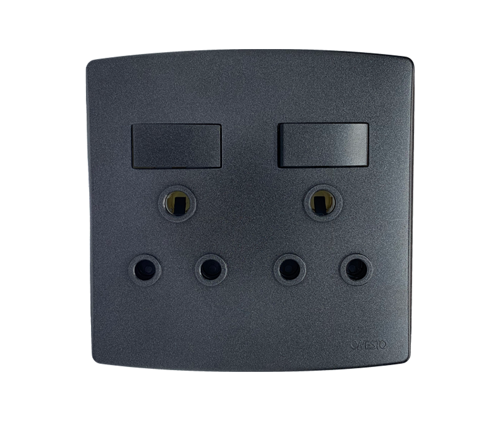 4X4 Double Switched Socket Outlet Black Econo Type