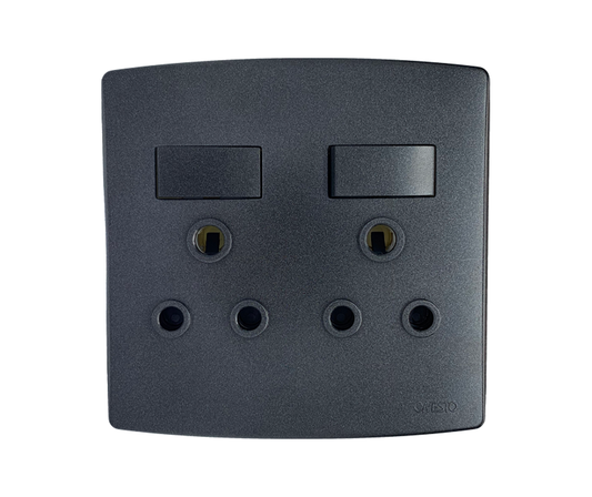 4X4 Double Switched Socket Outlet Black Econo Type