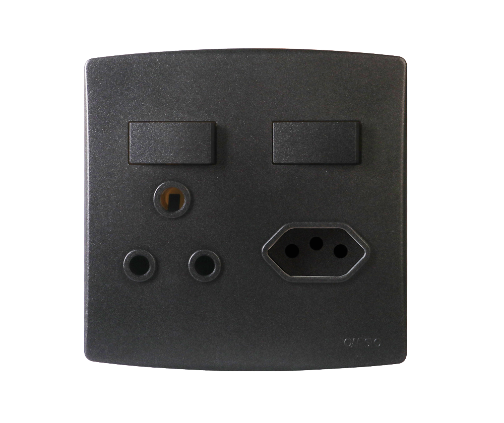 4X4 Single Switched Socket + 3 Pin Za Plug Socket Black