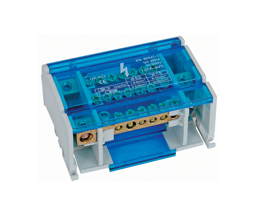 Multi Pole Distribution Block - Din Rail Mount - 125A 4 Pole