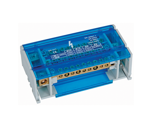 Multi Pole Distribution Block - Din Rail Mount - 125A 4 Pole