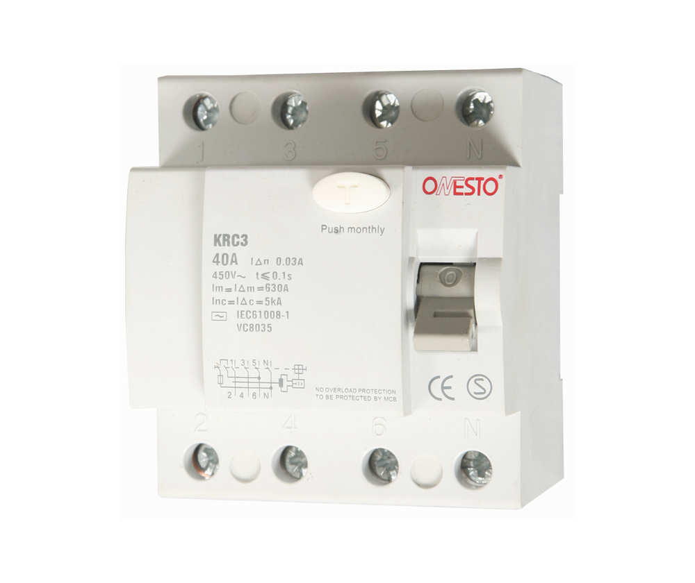 Onesto - 3P + Neutral Earth Leakage, No Overload, 30mA, 4 Pole