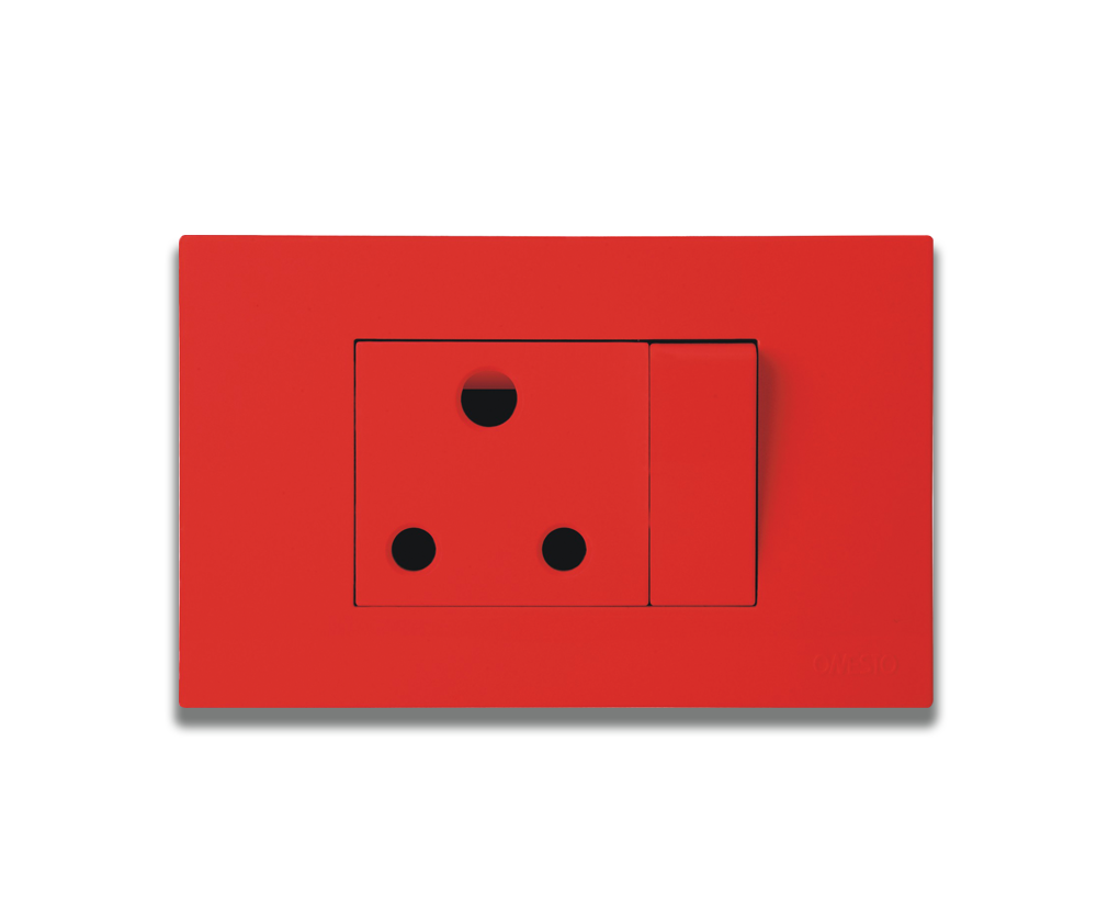 4 X 2 16A Single Switched Socket Outlet Horizontal Dedicated-Red