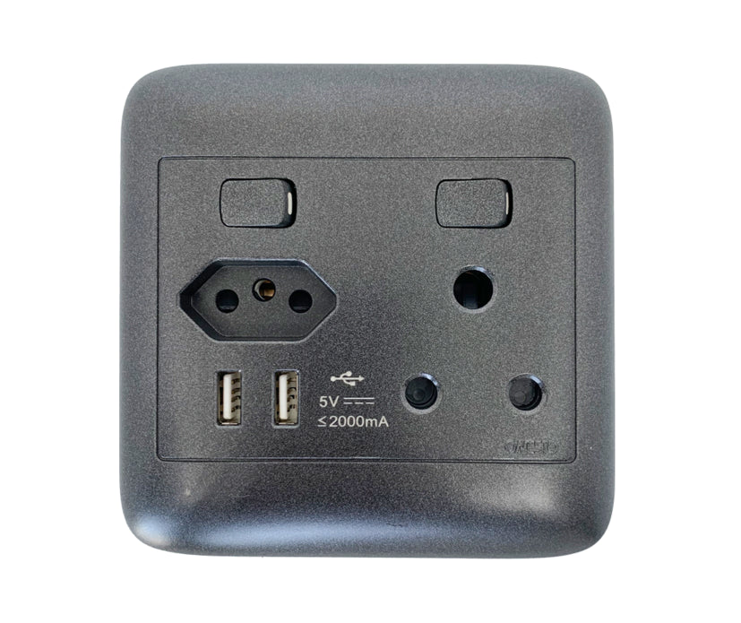 1X3 Pin Sa Socket, 1 X Za Socket, 2 X Usb''S 4X4 Black