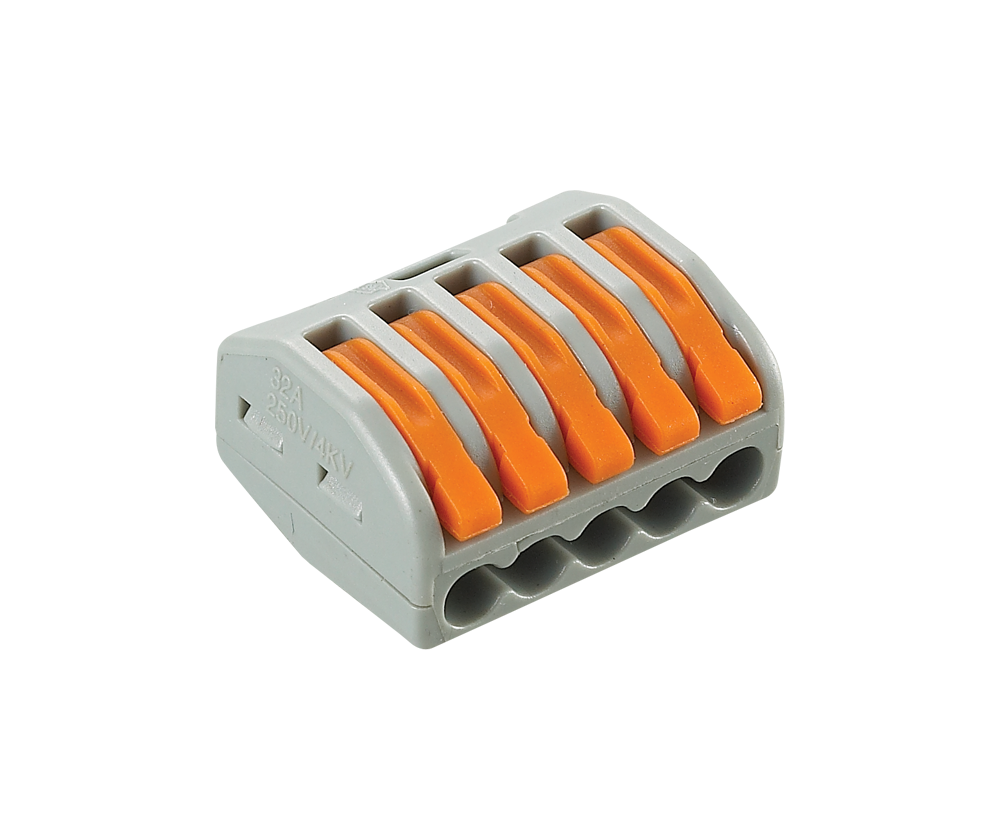 Reusable Fixed Wire Connector 400V 32A Grey & Orange for 5 Wires (0.08 - 2.5mm²)