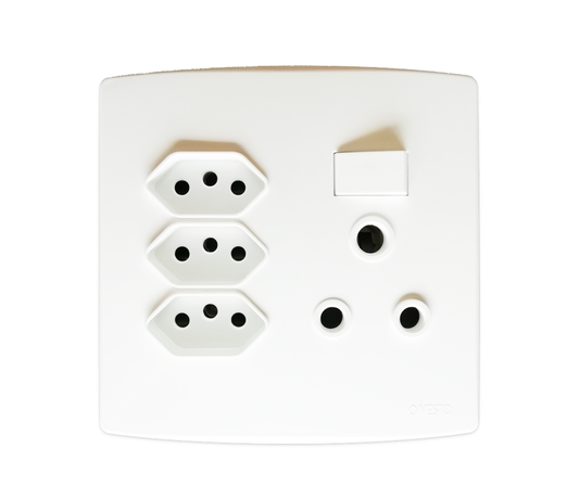 4X4 16A 3Pin Socket + 3 X 3Pin Za Plug Socket White